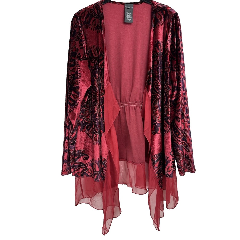 Covington Open Waterfall Top Size XL Red Velvet Sheer Boho Witchy Stevie Nicks